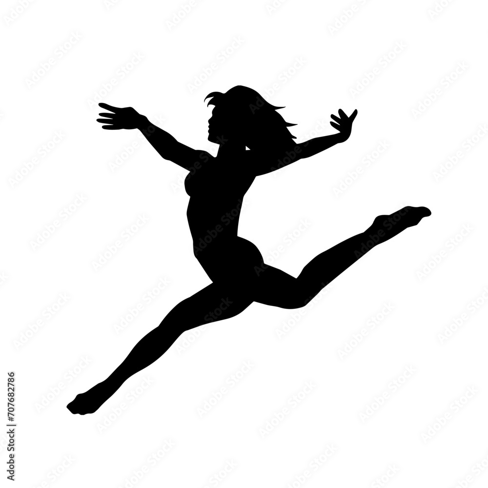 Naklejka premium Silhouette of a female dancer in action pose. Silhouette of a woman dancing happily. 