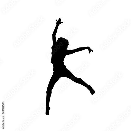 Silhouette of a female dancer in action pose. Silhouette of a woman dancing happily.