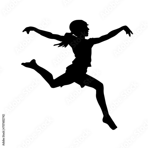 Silhouette of a female dancer in action pose. Silhouette of a woman dancing happily. 