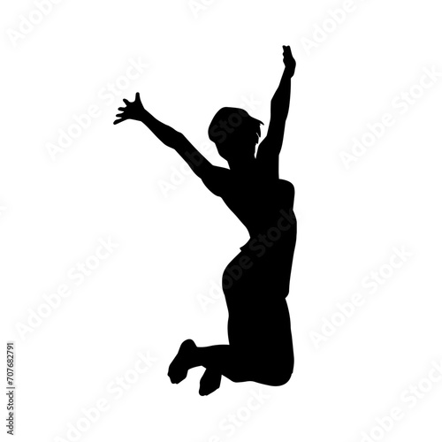 Silhouette of a female dancer in action pose. Silhouette of a woman dancing happily.