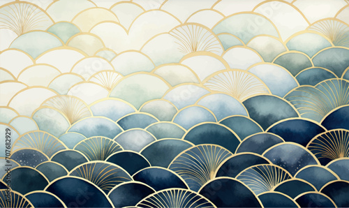 seamless pattern with blue and gold scales