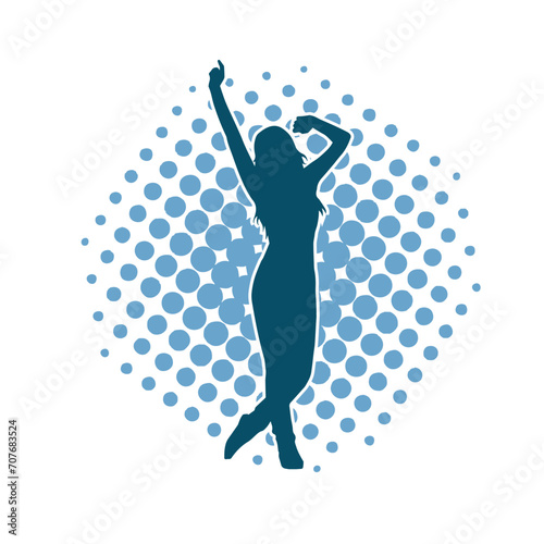 Silhouette of a female dancer in action pose. Silhouette of a woman dancing happily.