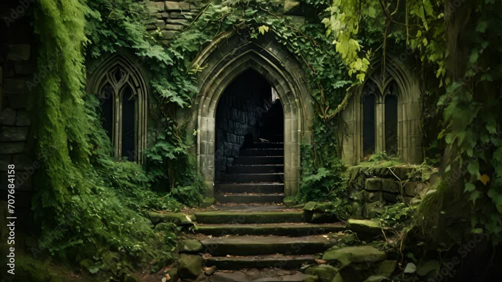 An ancient crypt shrouded in darkness cobwebs and ivy clinging to its weathered stone walls. An ancient crypt shrouded in darkness cobwebs and ivy clinging to its weathered stone walls.