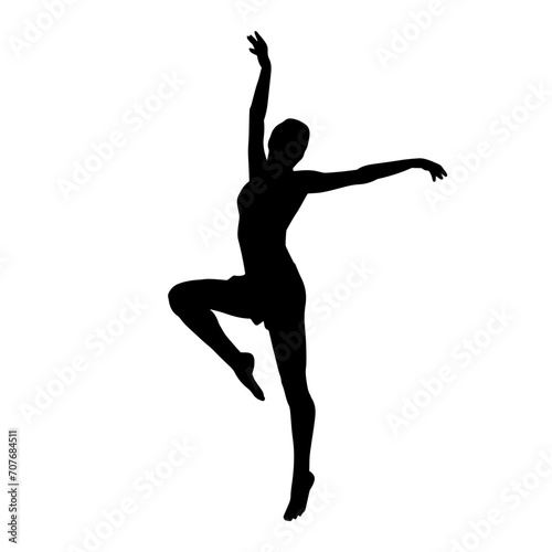 Silhouette of a female dancer in action pose. Silhouette of a woman dancing happily.  © anom_t