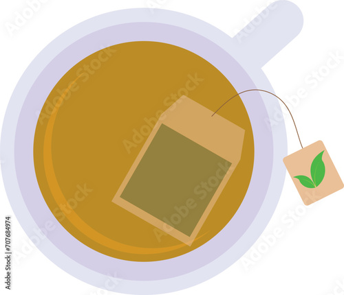 Tea bag green tea, hot teabag green tea and cup, flat design vector illustration