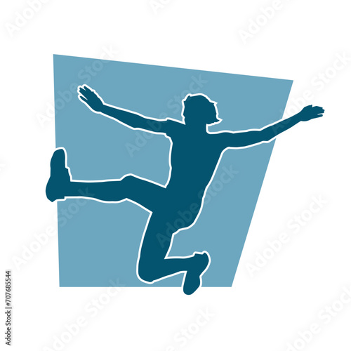 Silhouette of a female dancer in action pose. Silhouette of a woman dancing happily.