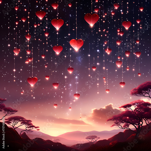 hearts on the sky, A bcakground rain Hearts, hanging hearts, valentine hearts photo