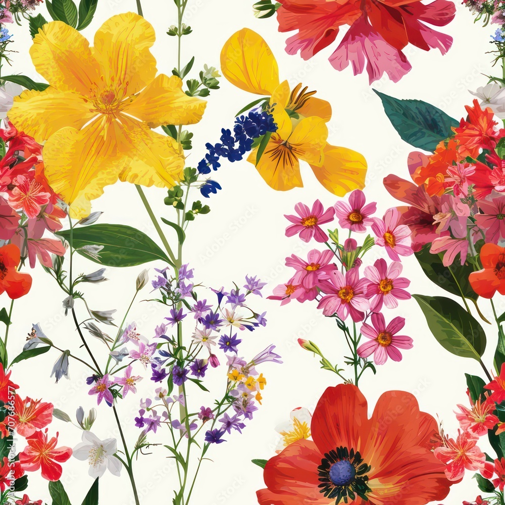 Seamless beautiful decorative flowers pattern background