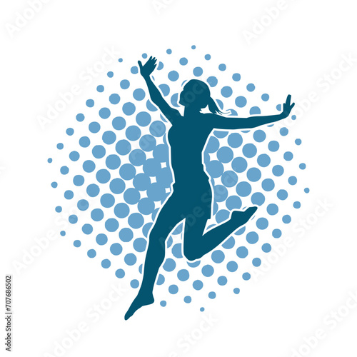 Silhouette of a female dancer in action pose. Silhouette of a woman dancing happily.
