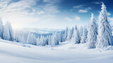 Beautiful landscape with snow covered fir trees