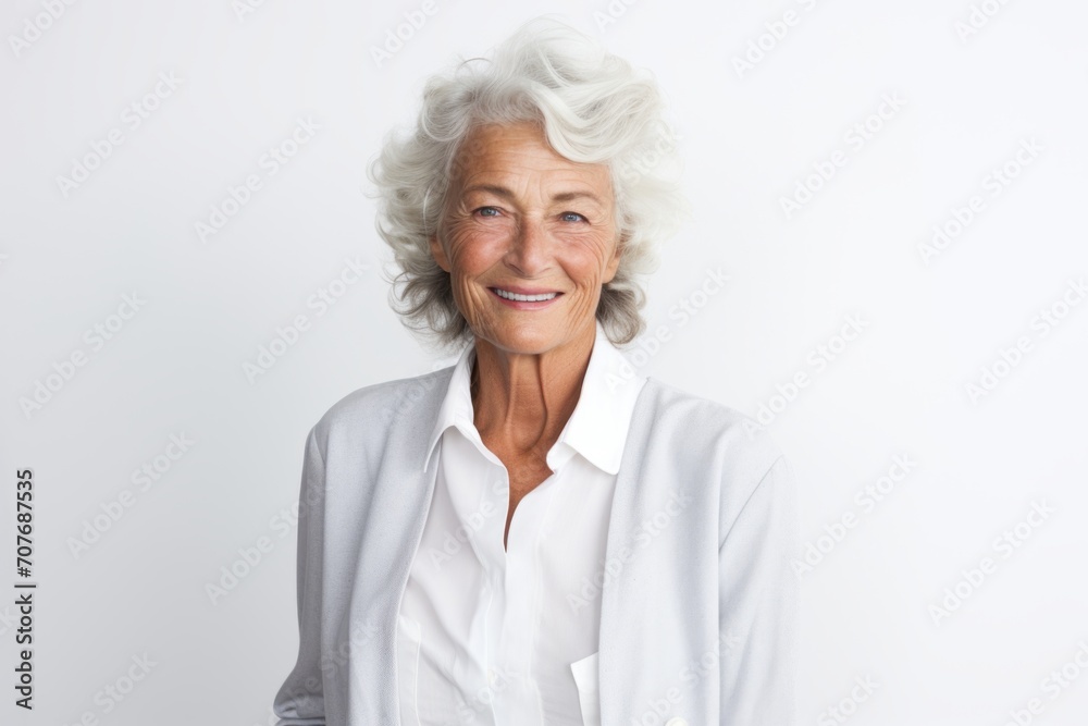 Portrait of smiling senior woman looking at camera over white background. Portrait of smiling senior woman looking at camera over white background.