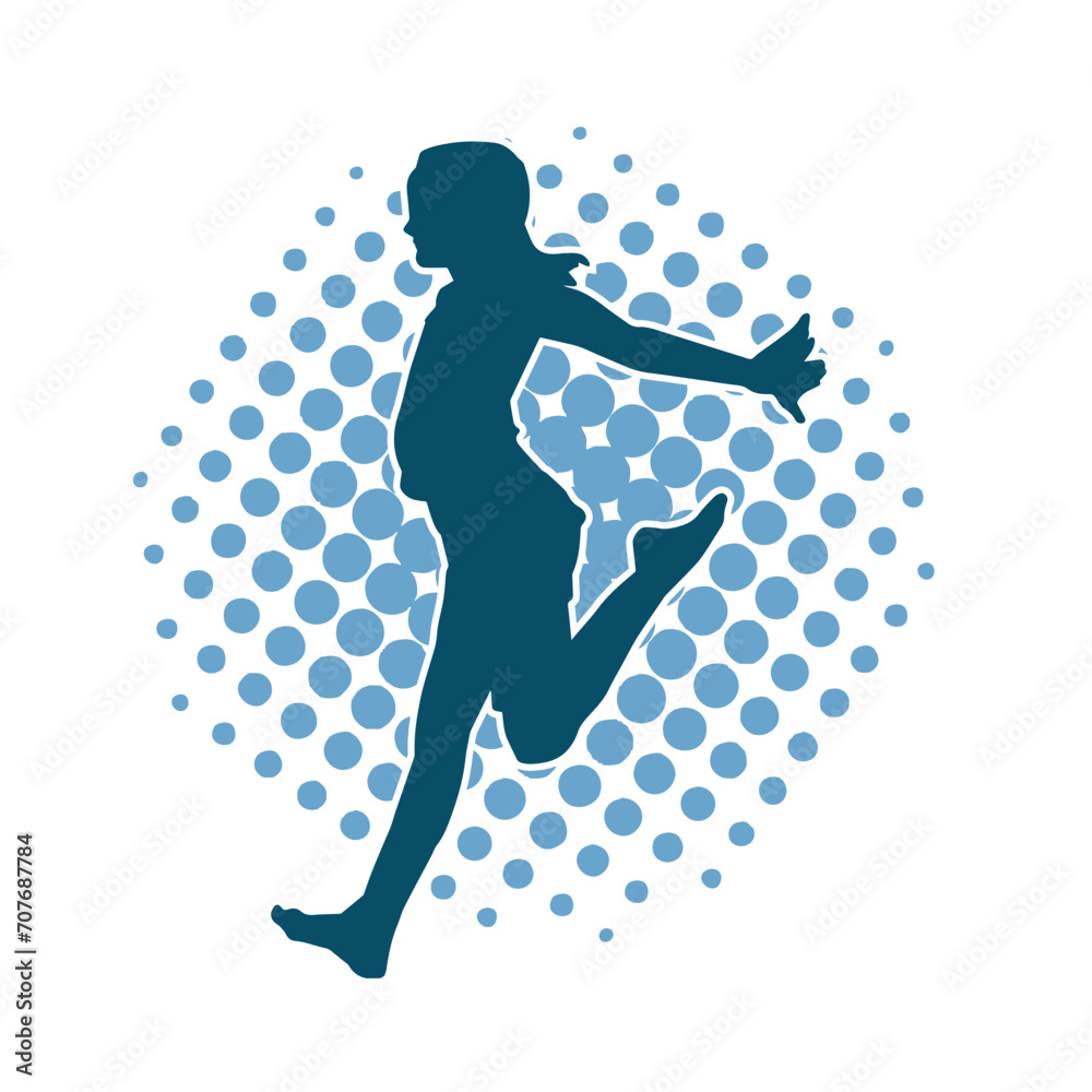 Silhouette of a female dancer in action pose. Silhouette of a woman dancing happily.
Silhouette of a female dancer in action pose. Silhouette of a woman dancing happily.