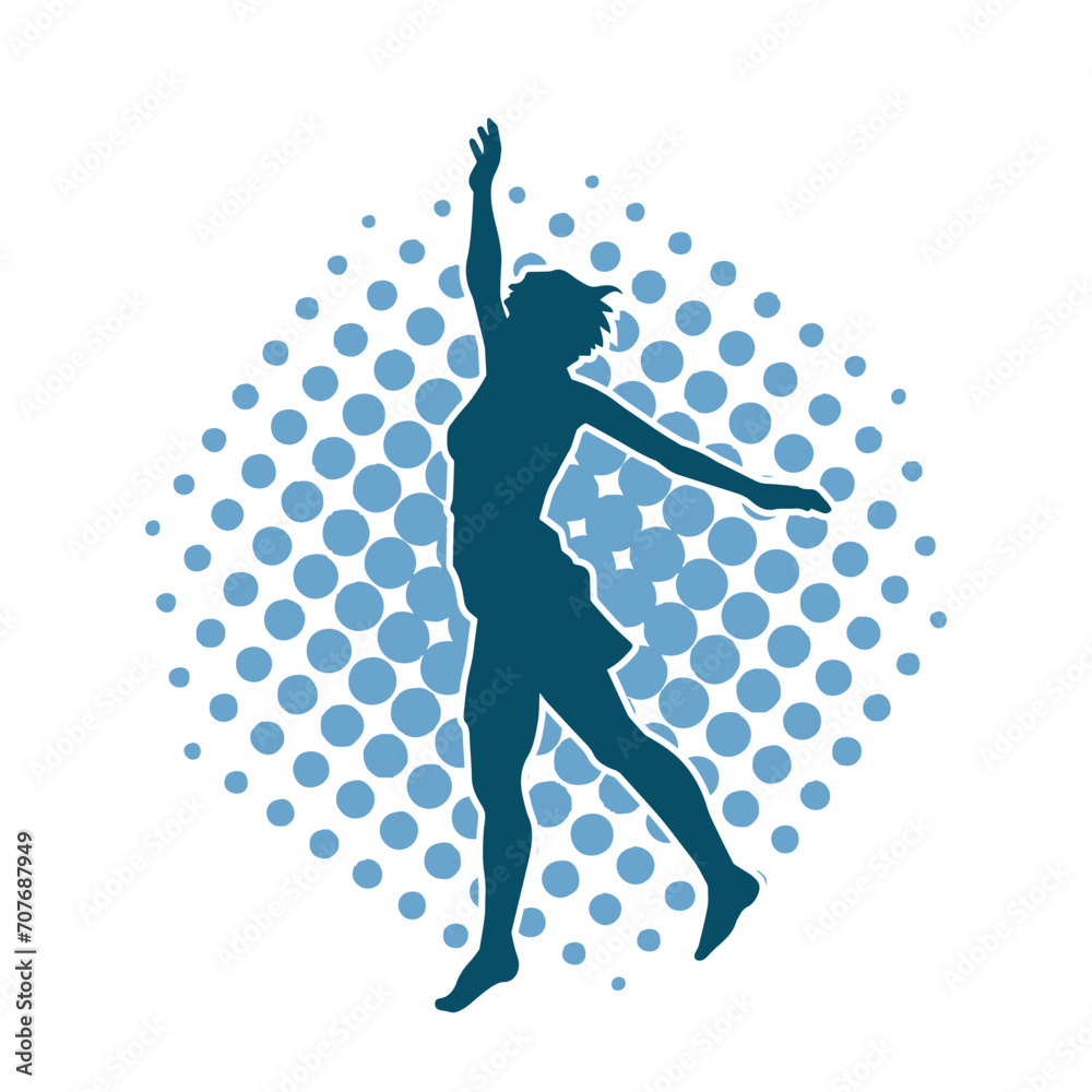 Silhouette of a female dancer in action pose. Silhouette of a woman dancing happily.
Silhouette of a female dancer in action pose. Silhouette of a woman dancing happily.