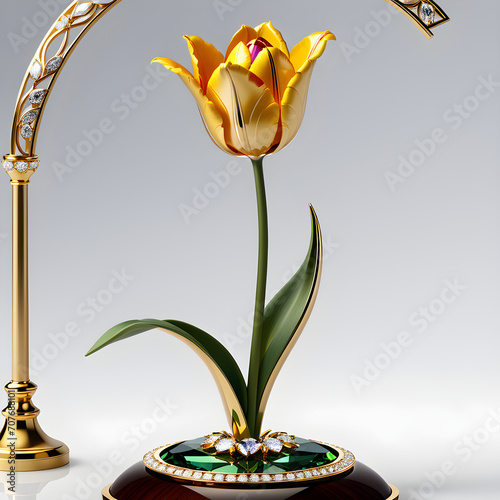 AI prompt: Elegant tulip jewelry on a golden base, high-res graphics, with gemstone accents.(Generative AI)