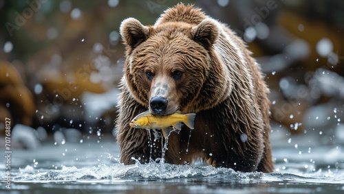 bear eating fish in the river © akarawit
