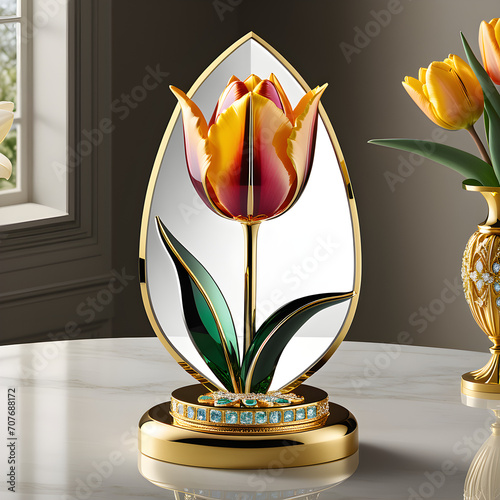 AI prompt: Elegant tulip jewelry on a golden base, high-res graphics, with gemstone accents.(Generative AI)
