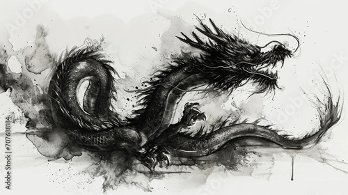 black and white water ink Chinese dragon