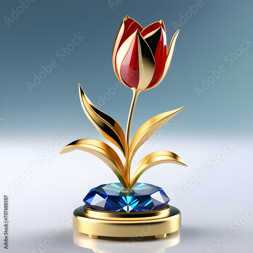 AI prompt: Elegant tulip jewelry on a golden base, high-res graphics, with gemstone accents.(Generative AI)
