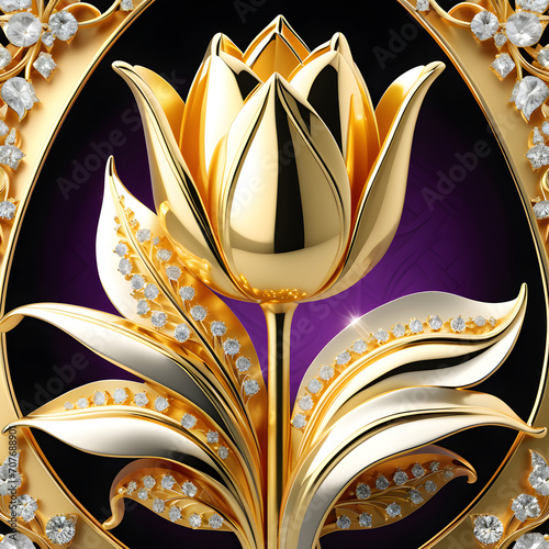 AI prompt: Elegant tulip jewelry on a golden base, high-res graphics, with gemstone accents.(Generative AI)