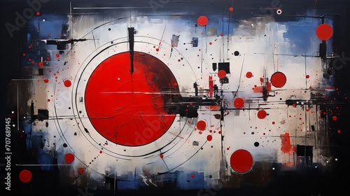 Abstract painting of red circle symbolizing life and existence