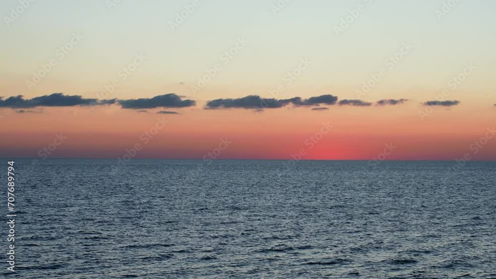 Beautiful panning view of seascape horizon against sky. Waves in water of ocean during sunset. Concept of scenic nature. Beautiful panning view of seascape horizon against sky. Waves in water of ocean during sunset. Concept of scenic nature.