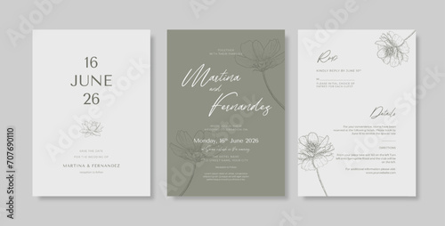 Beautiful wedding invitation template. Engraved flower wedding invitation template