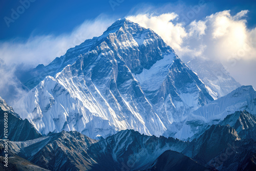  In the heart of the Himalayas, beneath the shadow of Everest's towering peak, a lone climber gazed upward. © PixelGallery