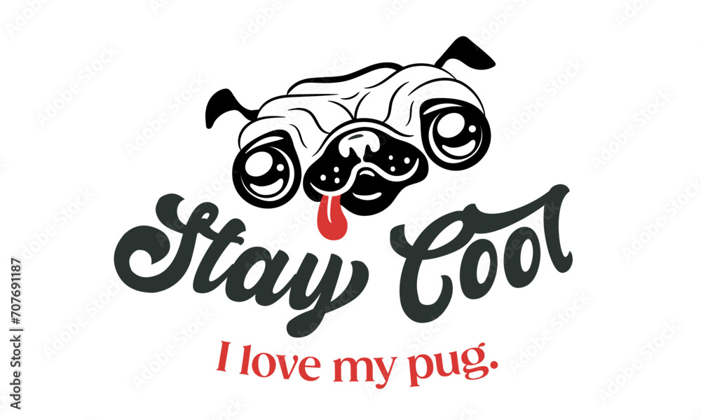 Cute vector design for pug dog and animal lovers. Suitable for printing for t-shirts, mugs, pillows and personalized souvenirs. Keep Calm an hug a pug vector design.