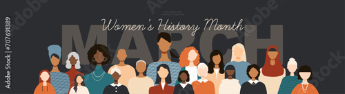 Women's History Month banner. March. Modern color design.