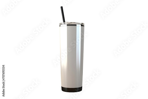 a white tumbler with a straw on a transparent background