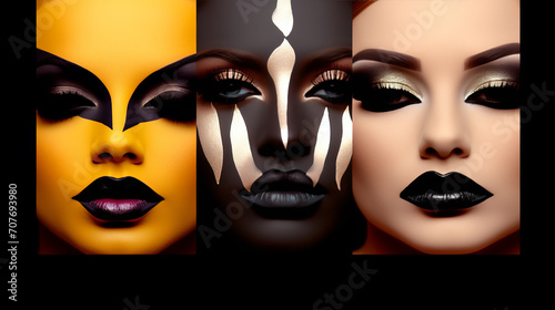 Mystical Enchantresses, Mesmerizing Collective of Women Adorned in Striking Black and White Makeup