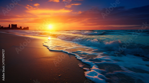 Happy New Year 2024 ocean sunrise on the beach