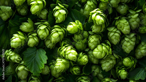 Fresh green hops on a wooden table.