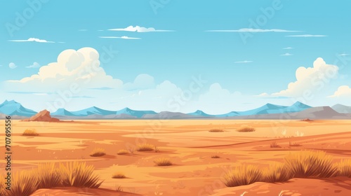 Steppe, desert landscape illustration in cartoon style. Scenery abstract background for game