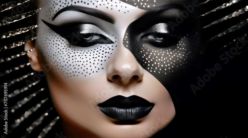 Whimsical Fusion, A Harmonious Melody of Monochrome Expression on a Womans Enchanting Visage