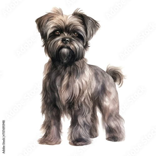 Affenpinscher dog breed watercolor illustration. Cute pet drawing isolated on white background.