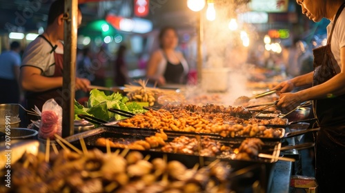 A man prepares food at a street market in Thailand, creating an atmosphere of delight © ЮРИЙ ПОЗДНИКОВ