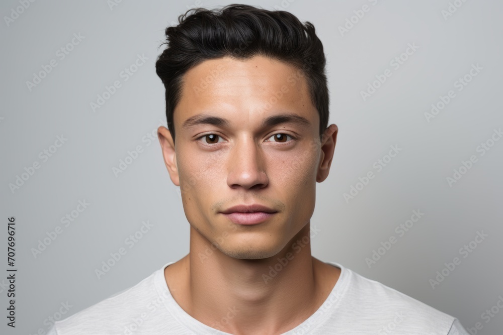 Portrait of a handsome young man on a grey background. Men's beauty, fashion. Portrait of a handsome young man on a grey background. Men's beauty, fashion.