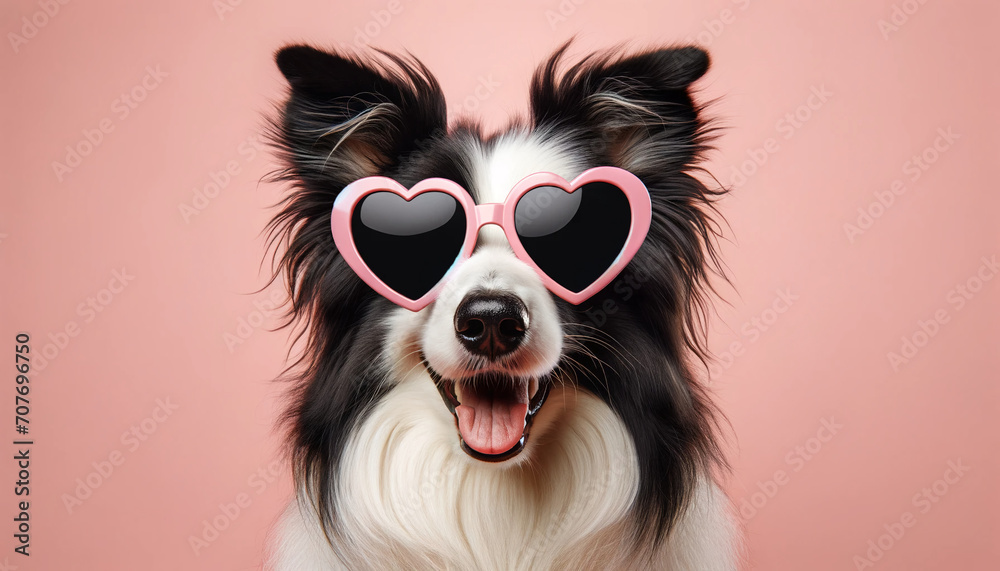 dog on pink background with heart shaped dog on pink background with heart shaped