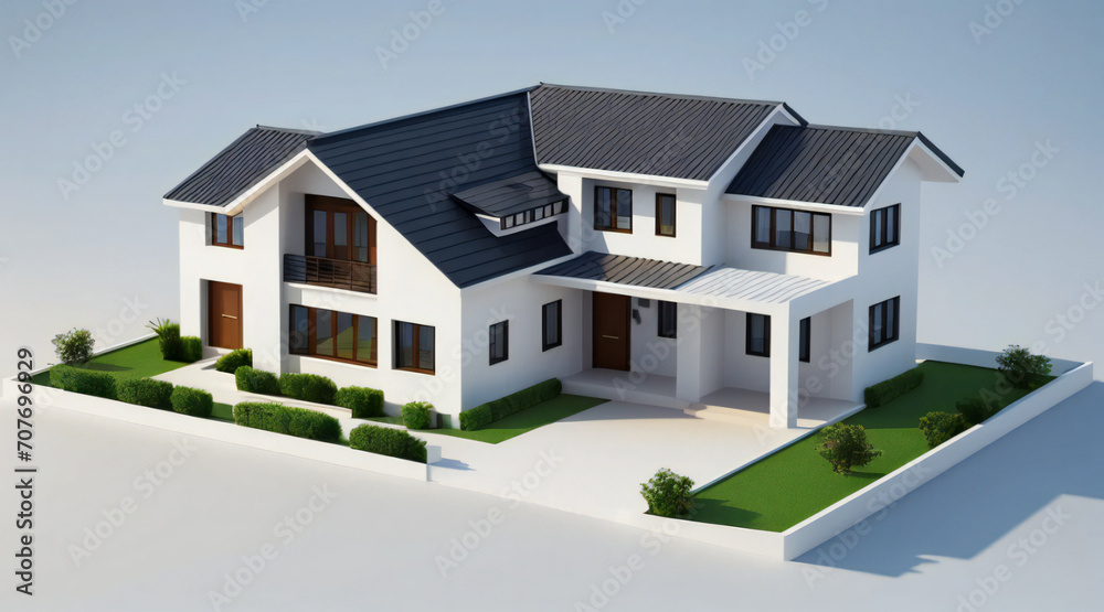 3d rendering of modern cozy house isolated on white background