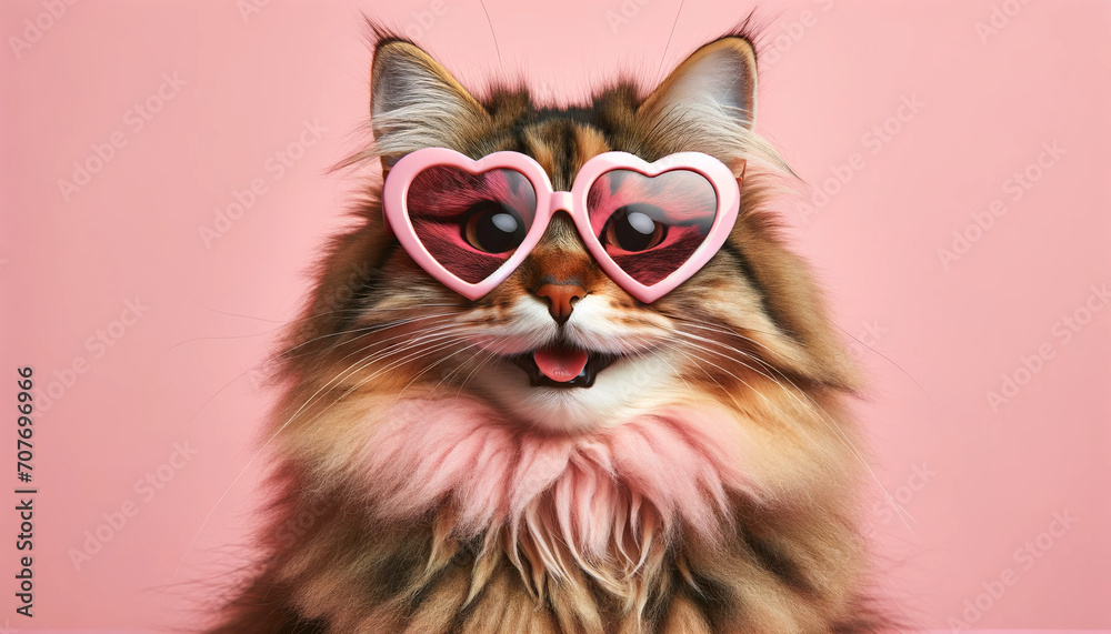 cat on pink background with heart shaped
