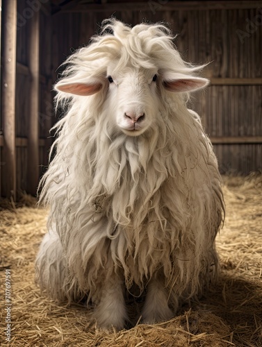 Furry Majesty: An Enchanting Angora Goat Roaming the Countryside Farm