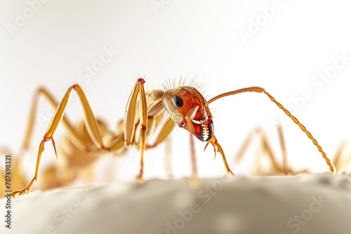 A macro photograph of red ant on the ground
