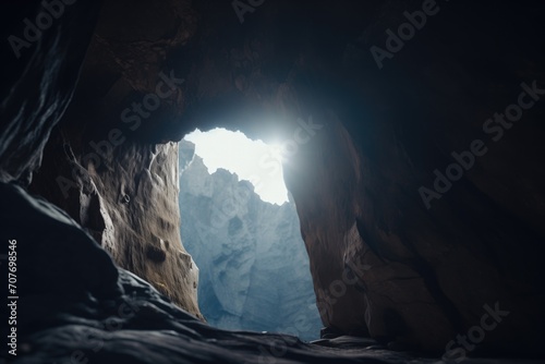 moon shining through a gap in cave entrance