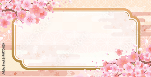 春の桜の花びら和風背景
