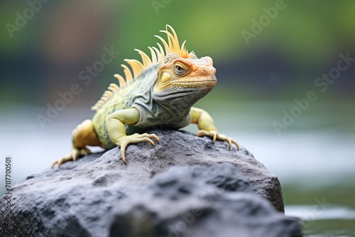 iguana basking on a flat rock