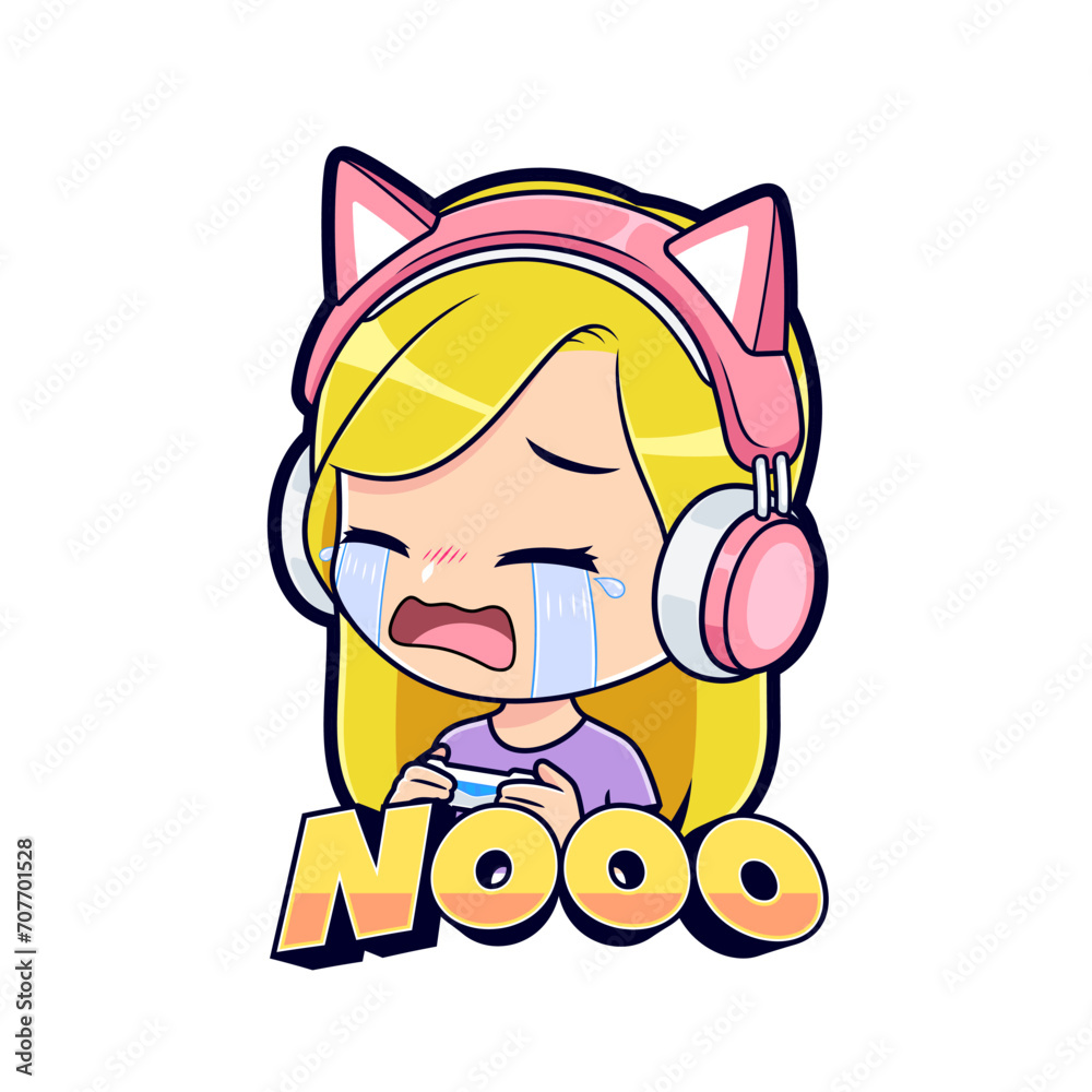 Cute blonde girl gamer crying sad mascot logo gaming sticker Cute blonde girl gamer crying sad mascot logo gaming sticker