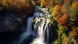 Croatia, UNESCO, Plitvice Lakes National Park waterfall, autumnal setting