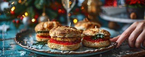 Festive burgers with red caviar