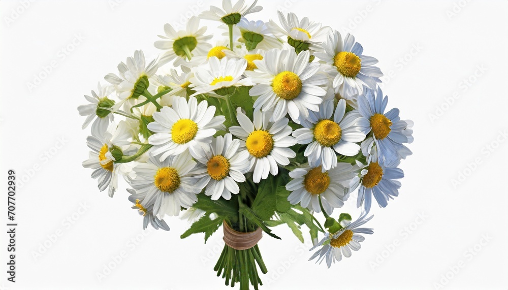 Bukiet kwiatów rumianku na białym tle - obrazy, fototapety, plakaty 